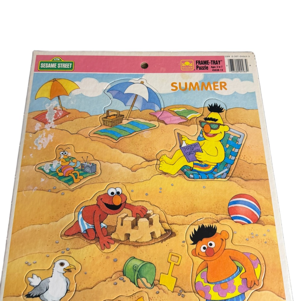 Vintage 1991 Sesame Street Summer Beach Frame-Tray Puzzle Elmo Bert Ernie - Picture 2 of 6